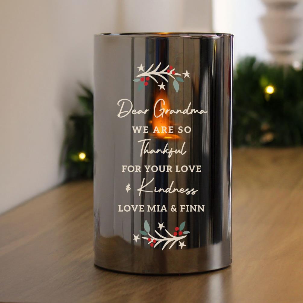 Personalised Christmas Smoked Glass LED Candle Extra Image 1
